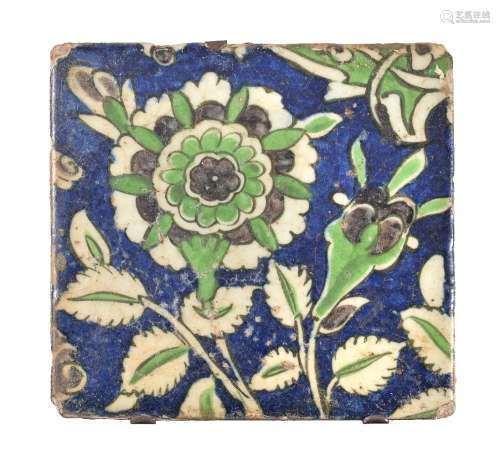 A small Damascus glazed fritware tile Ottoman Syria second half of 16th century