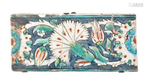 An Iznik polychrome glazed fritware border tile Ottoman Turkey early 17th century