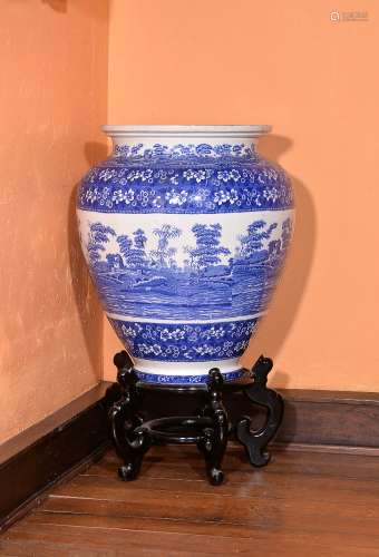 A large Copeland Spode blue and white printed pottery floor vase