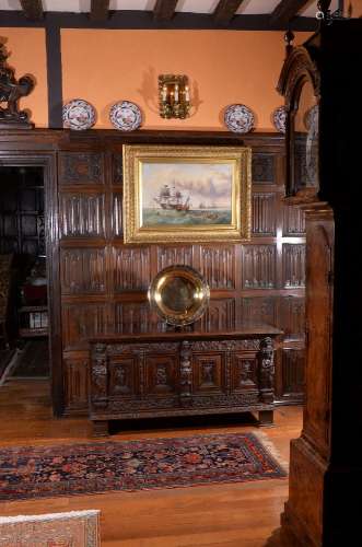 A Continental oak chest, French or Flemish, mid-17th century,