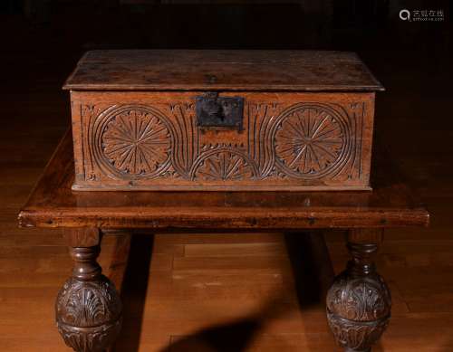 A Charles II carved oak box, circ 1670