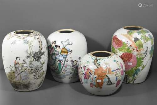 4 pots à gingembre en porcelaine de Chine (Ht.30 e...