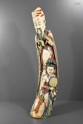 Sculpture en ivoire chinoise ancienne polychrome (...