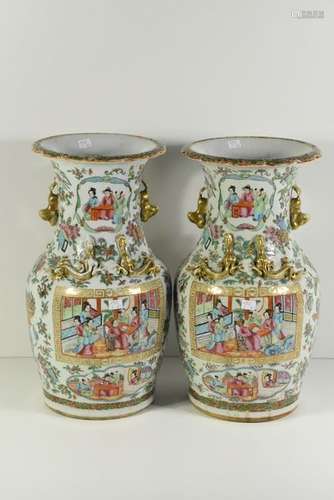 Paire de vases en porcelaine de Chine Canton (Ht 3...