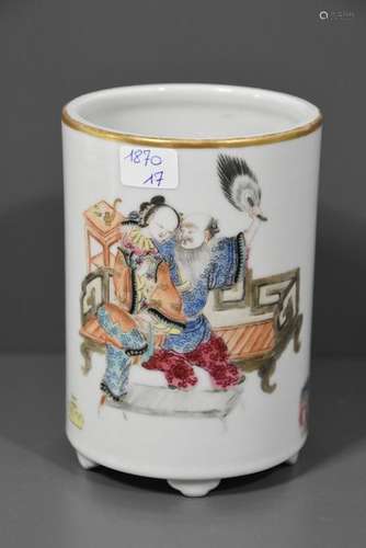 Pot à pinceau en porcelaine de Chine (Ht 11.5cm)