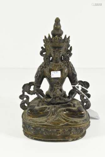 Bouddha sino tibétain en bronze ancien (Ht 21cm)