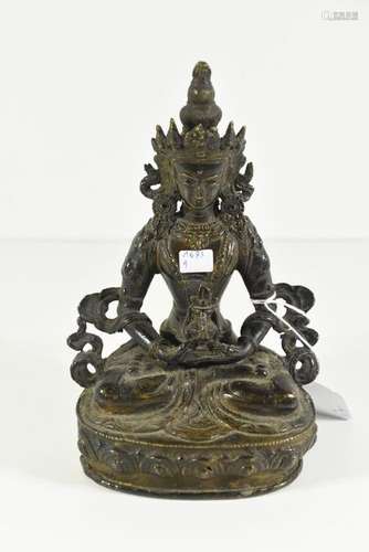 Bouddha sino tibétain en bronze ancien (Ht 21cm)