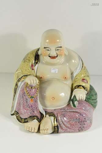 Bouddha en porcelaine de Chine signé (Ht 22cm)