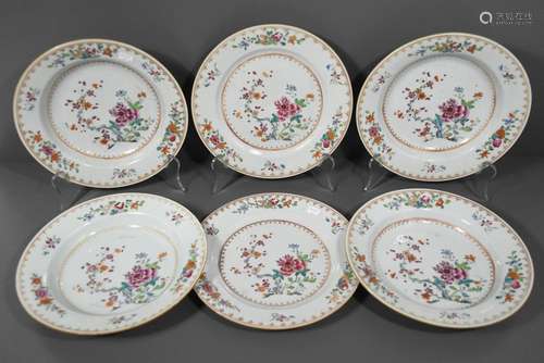 Six assiettes Chine Famille rose (Ø 22.5cm)