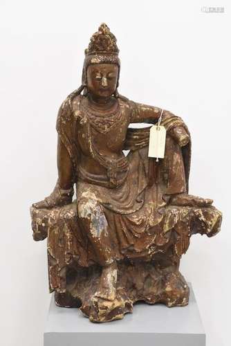 Grande Guanyin en bois sculpté, Chine 19ème (Ht 90...