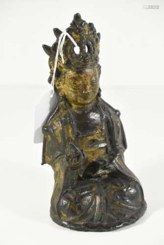 Bouddha en bronze laqué, Ming (Ht 18cm)