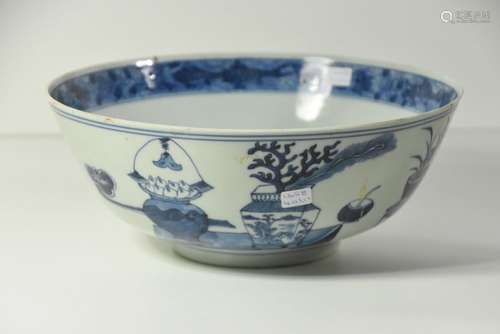 Bol en porcelaine de Chine bleue (Ht.10, diam.26cm...