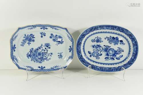 Deux plats en porcelaine de Chine, 18ème (Long 30c...