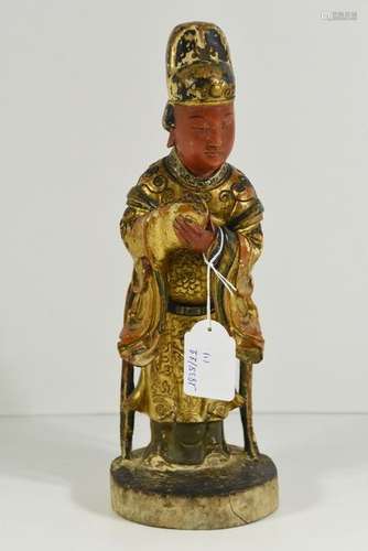 Divinité asiatique en bois polychrome (Ht 32cm)