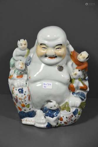 Bouddha aux enfants en porcelaine de Chine (Ht 19c...