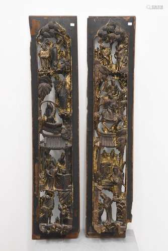 Deux panneaux en bois sculpté chinois 19ème