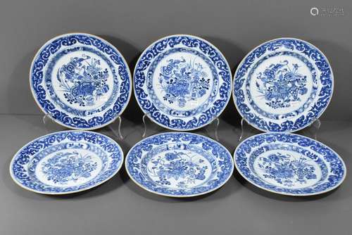 Série de six assiettes en porcelaine de Chine 18èm...