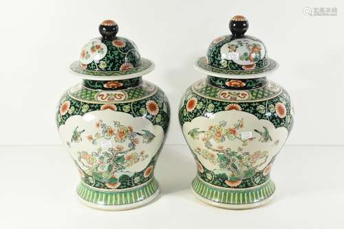 Paire de vases couverts en porcelaine de Chine (Ht...