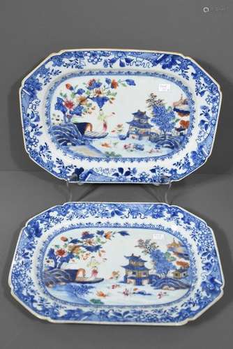 Deux plats Chine, Imari 18ème (22 x 30.5cm)