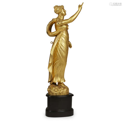 CARVED GILTWOOD FIGURAL SHIP'S LIGHT 19TH CENTURY the draped standing figure of a maiden with