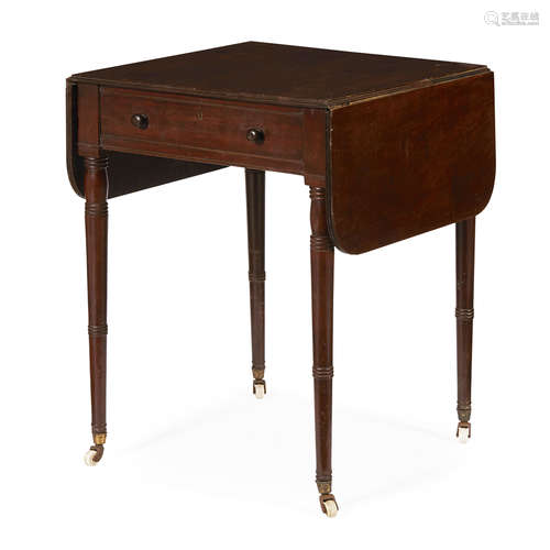 GEORGE III MAHOGANY PEMBROKE TABLE 18TH CENTURY the near square top with D shaped drop sides,