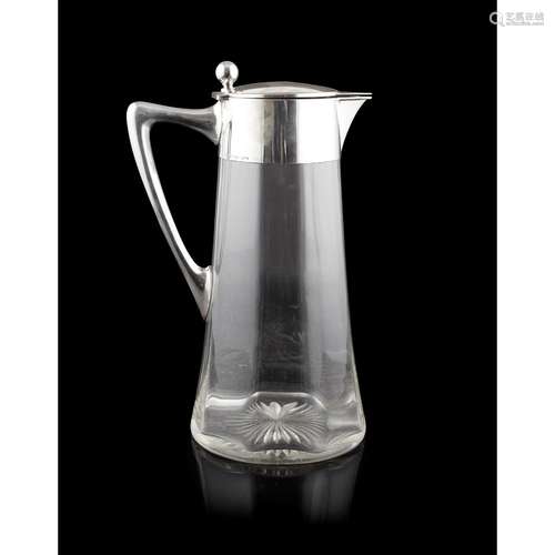 GERMAN SILVER MOUNTED GLASS LEMONADE JUG AUGUST SCHLUTER, EARLY 20TH CENTURY of spreading panel form