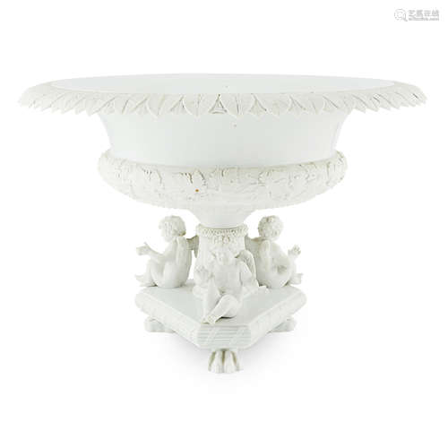 MEISSEN BISQUE AND WHITE-GLAZED PORCELAIN CENTREPIECE 19TH CENTURY with leaf-modelled everted rim