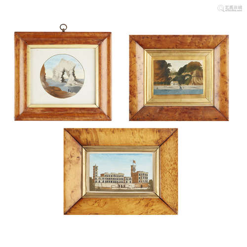 THREE VICTORIAN ISLE OF WIGHT SAND PICTURES / PAINTINGS 19TH CENTURY comprising a large scene of