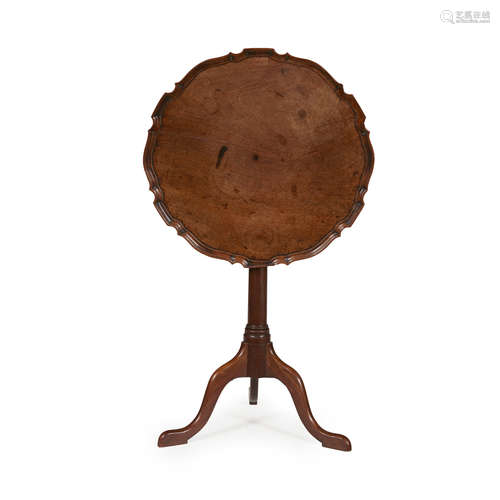 GEORGE III PIECRUST TEA TABLE 18TH CENTURY the tilt top with a moulded piecrust edge, on a plain