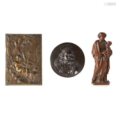 TWO CONTINENTAL BRONZE RELIEF PLAQUES 18TH/19TH CENTURY comprising an Italian gilt bronze plaque