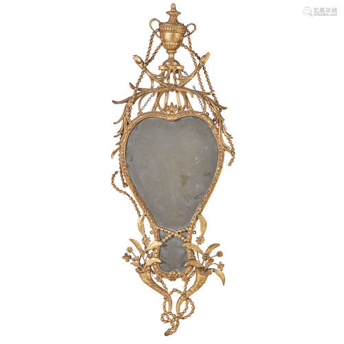 GEORGE III GILTWOOD MIRROR 18TH CENTURY the inverted teardrop shaped mirror plate with a pierced