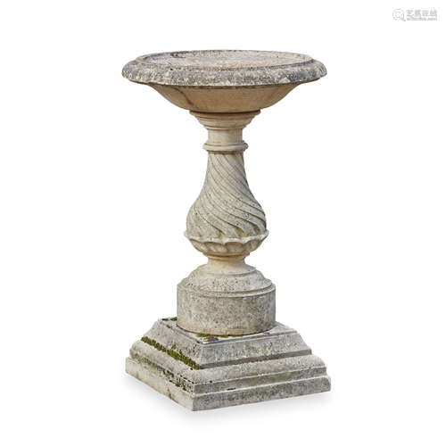 HADDONSTONE BIRDBATH, AFTER A DESIGN BY JAMES GIBBS of baluster form in three parts 69cm diameter,