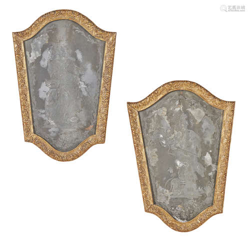 PAIR OF VENETIAN GILTWOOD ENGRAVED MIRRORS LATE 18TH CENTURY the cartouche shaped gilt foliate