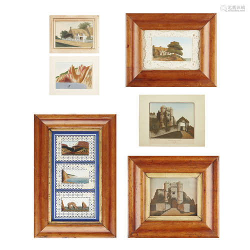 GROUP OF VICTORIAN ISLE OF WIGHT SAND PICTURES / PAINTINGS 19TH CENTURY comprising a group of three,