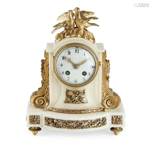 SMALL FRENCH GILT BRONZE AND WHITE MARBLE MANTEL CLOCK, BY ANTOINE THIOUT LATE 18TH CENTURY the