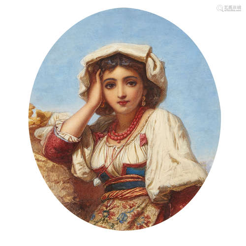 AUGUSTUS JULES BOUVIER (FRENCH 1827-1881) HEAD OF AN ITALIAN GIRL Signed and inscribed 'Roma',