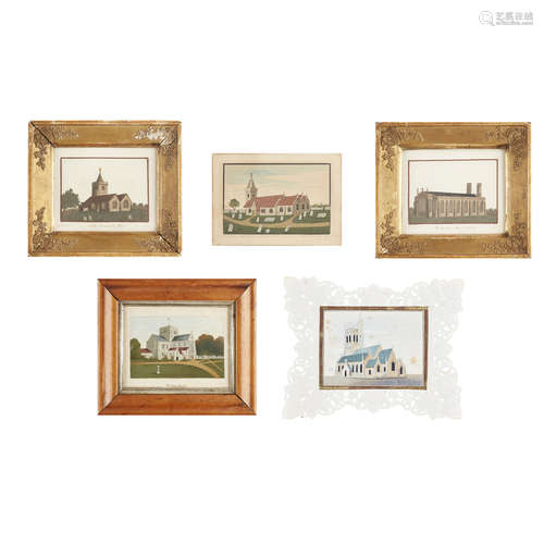 FIVE VICTORIAN ISLE OF WIGHT SAND PICTURES / PAINTINGS 19TH CENTURY comprising a large example of