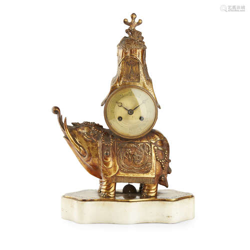 FRENCH GILT BRONZE ELEPHANT-FORM MANTEL CLOCK 19TH CENTURY the engine-turned Roman numeral dial in a