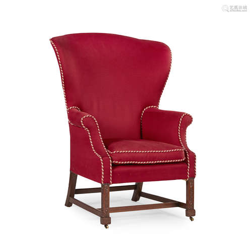 GEORGE III MAHOGANY WING ARMCHAIR 18TH CENTURY the curved arched back above a loose cushion seat,