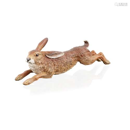 LARGE AUSTRIAN COLD PAINTED BRONZE FIGURE OF A HARE LATE 19TH/ EARLY 20TH CENTURY realistically