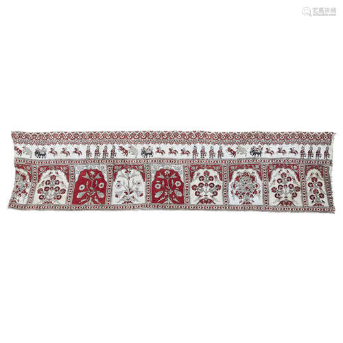 INDIAN BLOCK PRINTED COTTON TENT HANGING OR QANAT 19TH CENTURY in two joined sections with