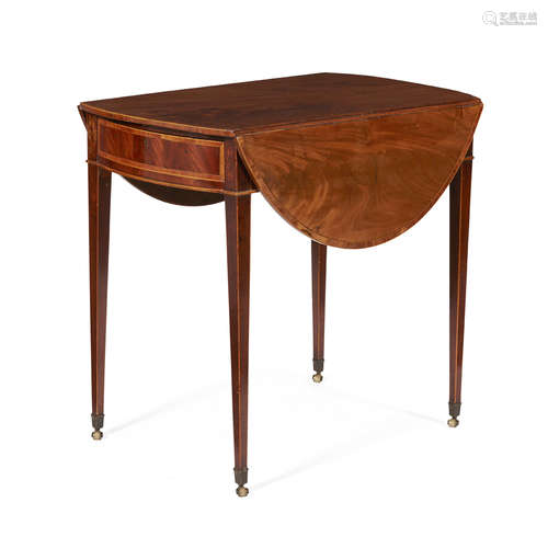 GEORGE III MAHOGANY, HAREWOOD AND INLAID PEMBROKE TABLE 18TH CENTURY the oval crossbanded top with