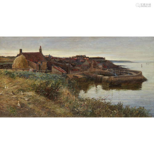 SIR ALFRED EAST R.A., R.I., P.R.B.A., R.P.E. (BRITISH 1849-1913) CRAIL HARBOUR AT DUSK Signed and