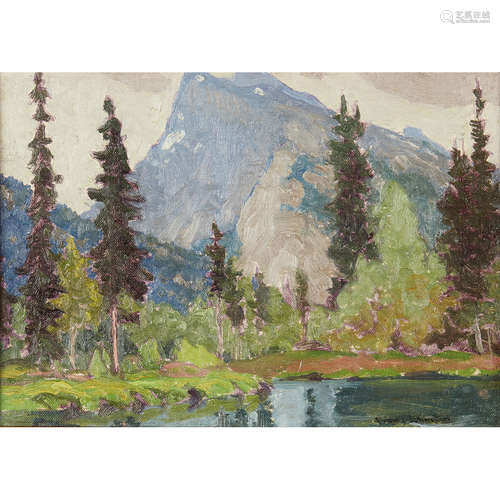 FRANZ JOHNSTON A.R.C.A., O.S.A. (CANADIAN 1888-1949) BANFF, AL'TA Signed, oil on board 23cm x