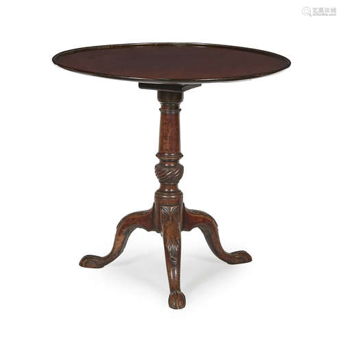 GEORGE III MAHOGANY TRIPOD TABLE 18TH CENTURY the circular dished snap top on a cannon barrel column