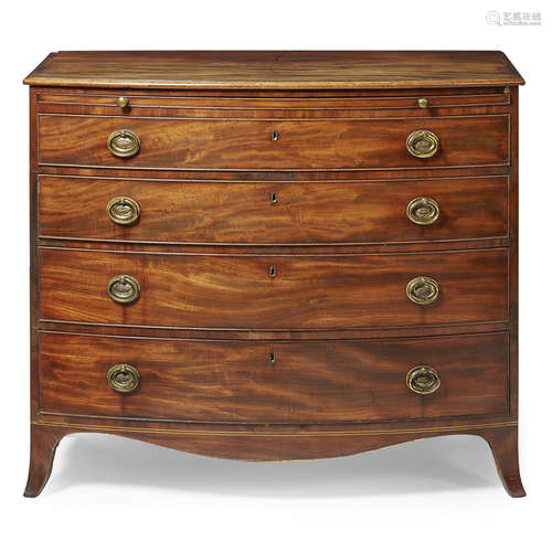 LATE GEORGE III MAHOGANY BOWFRONT CHEST OF DRAWERS LATE 18TH CENTURY the crossbanded top outlined