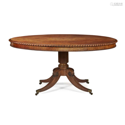 WILLIAM IV MAHOGANY BREAKFAST TABLE EARLY 19TH CENTURY the oval tilt top with a gadrooned edge and