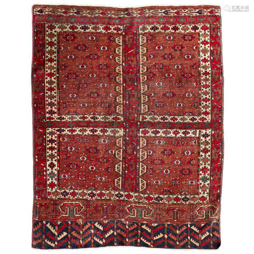 YOMUT ENGSI TURKMENISTAN, LATE 19TH CENTURY the brown field with cruciform pattern, within red