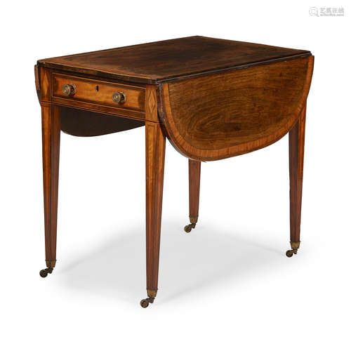 GEORGE III ROSEWOOD AND SATINWOOD PEMBROKE TABLE LATE 18TH CENTURY the oval top with crossbanding