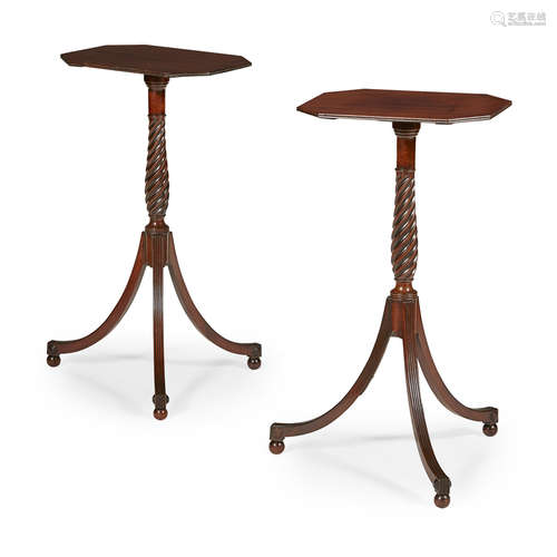 PAIR OF EARLY REGENCY MAHOGANY CANDLESTANDS EARLY 19TH CENTURY the octagonal tilt tops on spiral